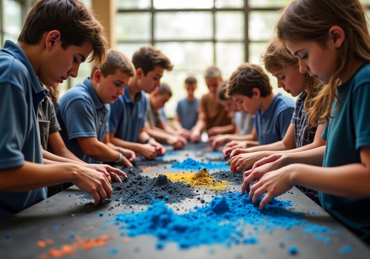 Studenti durante un laboratorio artistico vulcanico